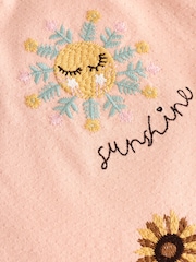 Coral Pink Flower Embroidery 100% Cotton Short Sleeve Peplum T-Shirt and Shorts Set (3mths-7yrs) - Image 5 of 5