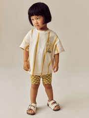 Cream Padded Flower Short Sleeve T-Shirt and Cycle Shorts Set (3mths-7yrs) - Image 1 of 9