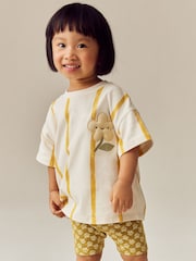 Cream Padded Flower Short Sleeve T-Shirt and Cycle Shorts Set (3mths-7yrs) - Image 2 of 9