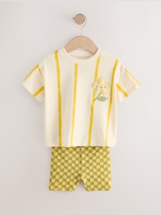 Cream Padded Flower Short Sleeve T-Shirt and Cycle Shorts Set (3mths-7yrs) - Image 5 of 9