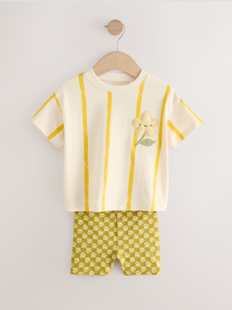 Cream Padded Flower Short Sleeve T-Shirt and Cycle Shorts Set (3mths-7yrs) - Image 5 of 9