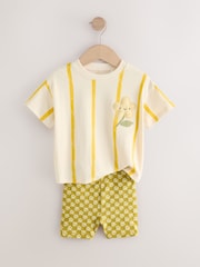Cream Padded Flower Short Sleeve T-Shirt and Cycle Shorts Set (3mths-7yrs) - Image 6 of 9