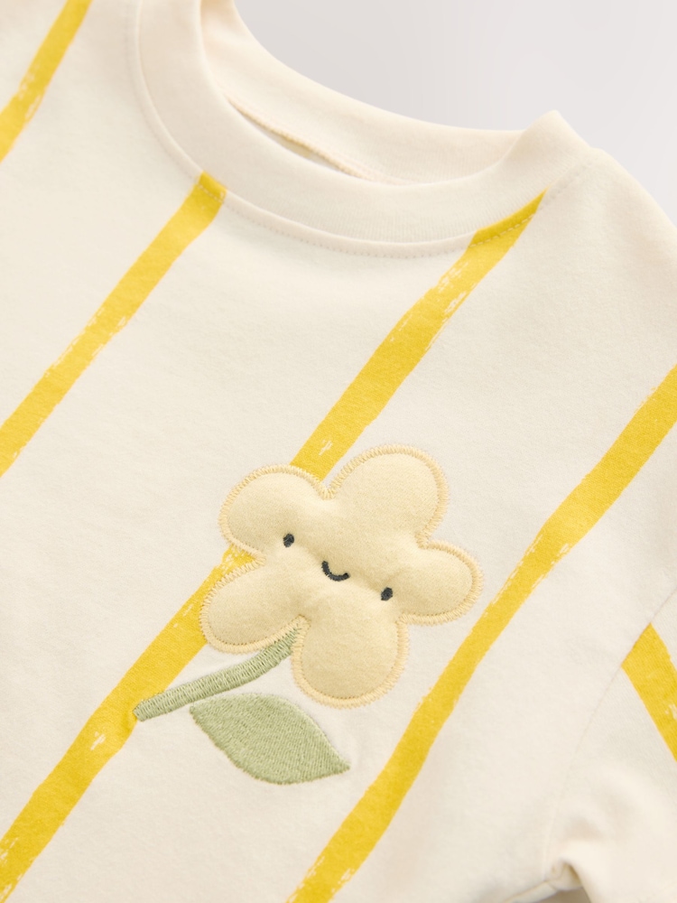 Cream Padded Flower Short Sleeve T-Shirt and Cycle Shorts Set (3mths-7yrs) - Image 8 of 9