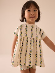 Cream Flowers Short Sleeve Peplum Top and Cycle Shorts Set (3mths-7yrs) - Image 1 of 7
