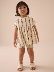 Cream Flowers Short Sleeve Peplum Top and Cycle Shorts Set (3mths-7yrs) - Image 3 of 7