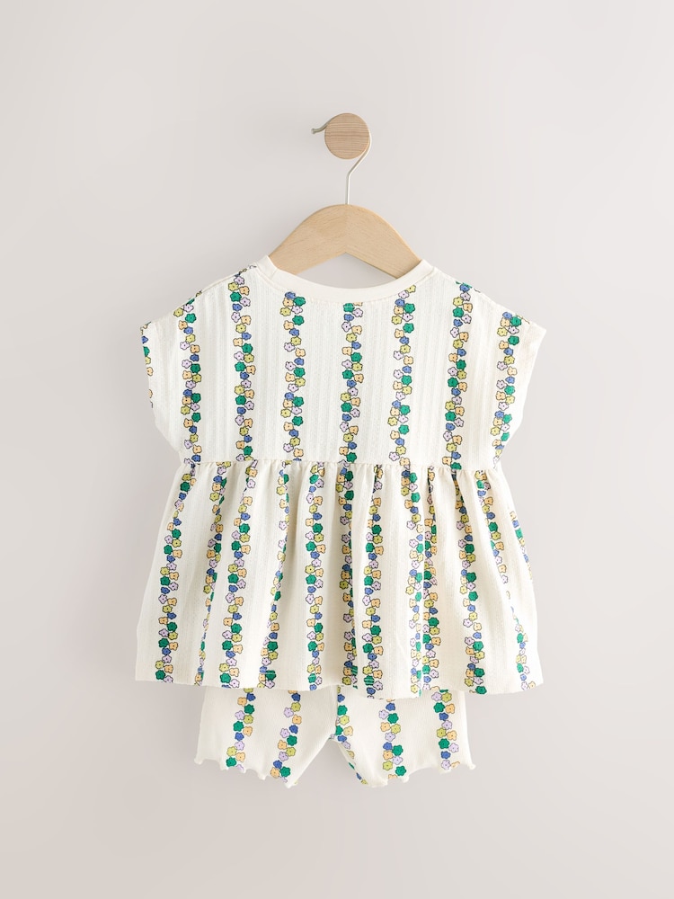 Cream Flowers Short Sleeve Peplum Top and Cycle Shorts Set (3mths-7yrs) - Image 5 of 7