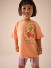Coral Pink Cherry Short Sleeve T-Shirt and Cycle Shorts Set (3mths-7yrs) - Image 1 of 7