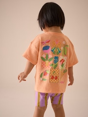 Coral Pink Cherry Short Sleeve T-Shirt and Cycle Shorts Set (3mths-7yrs) - Image 3 of 7