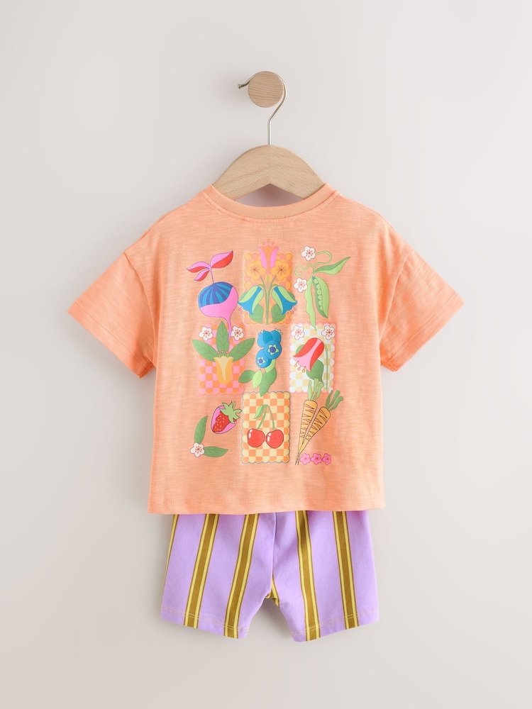 Coral Pink Cherry Short Sleeve T-Shirt and Cycle Shorts Set (3mths-7yrs) - Image 5 of 7