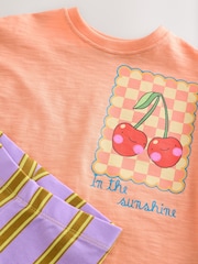 Coral Pink Cherry Short Sleeve T-Shirt and Cycle Shorts Set (3mths-7yrs) - Image 6 of 7