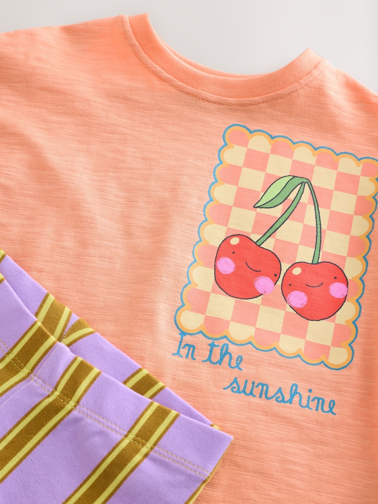 Coral Pink Cherry Short Sleeve T-Shirt and Cycle Shorts Set (3mths-7yrs) - Image 6 of 7