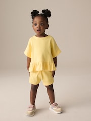 Yellow Short Sleeve Ribbed Top and Shorts Set (3mths-7yrs) - Image 1 of 9