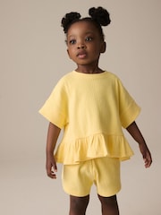Yellow Short Sleeve Ribbed Top and Shorts Set (3mths-7yrs) - Image 2 of 9