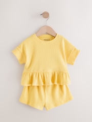 Yellow Short Sleeve Ribbed Top and Shorts Set (3mths-7yrs) - Image 5 of 9