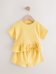 Yellow Short Sleeve Ribbed Top and Shorts Set (3mths-7yrs) - Image 6 of 9