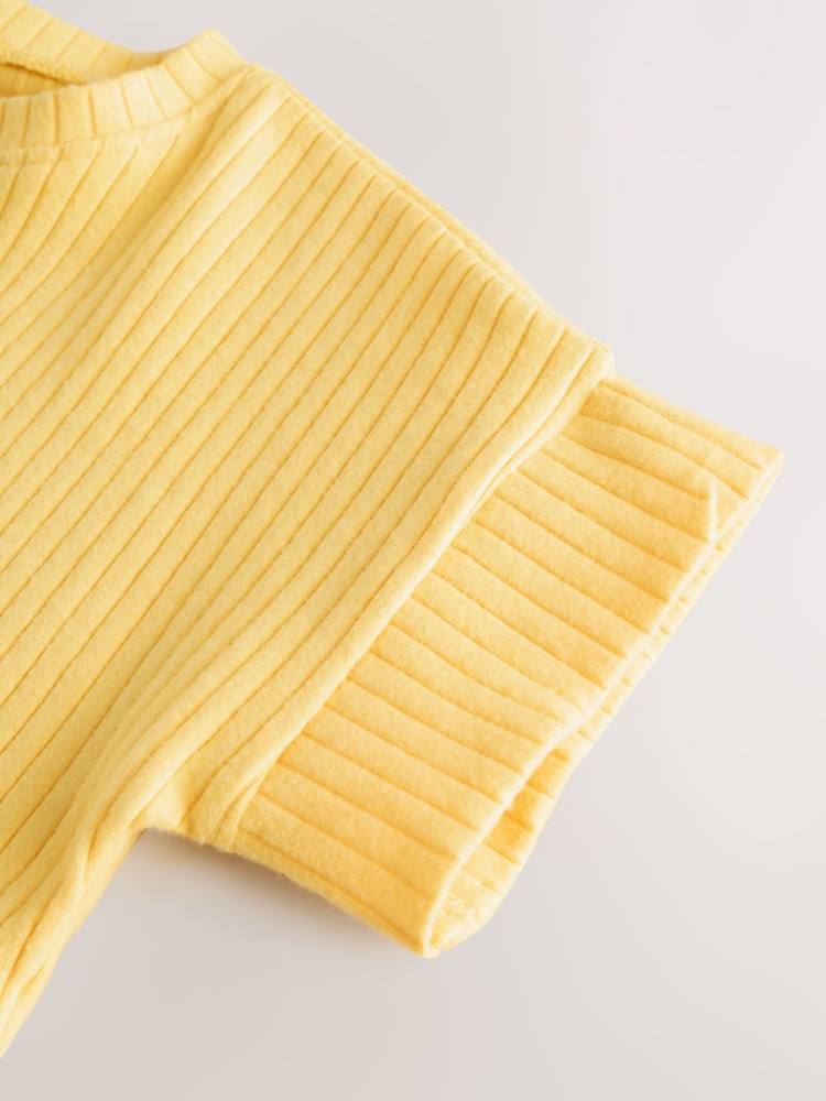 Yellow Short Sleeve Ribbed Top and Shorts Set (3mths-7yrs) - Image 8 of 9