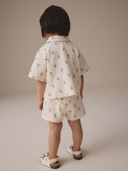Pink/Cream Flower 100% Cotton Short Sleve Shirt and Shorts Set (3mths-7yrs) - Image 2 of 4