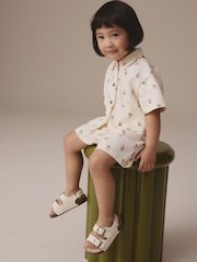 Pink/Cream Flower 100% Cotton Short Sleve Shirt and Shorts Set (3mths-7yrs) - Image 3 of 4