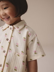 Pink/Cream Flower 100% Cotton Short Sleve Shirt and Shorts Set (3mths-7yrs) - Image 4 of 4