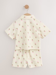 Crema con flores en rosa - Conjunto de pantalón corto y camisa de algodón 100 % y manga corta (3 meses - 7 años) - Imagen 7 de 9