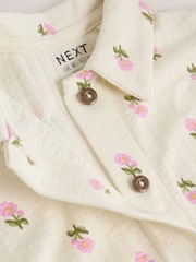 Crema con flores en rosa - Conjunto de pantalón corto y camisa de algodón 100 % y manga corta (3 meses - 7 años) - Imagen 8 de 9