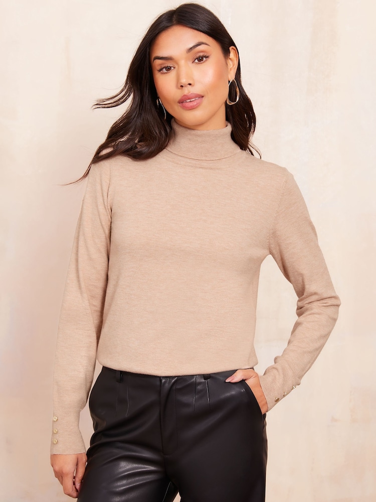 Friends Like These Stone Roll Neck Jumper - Image 1 of 4
