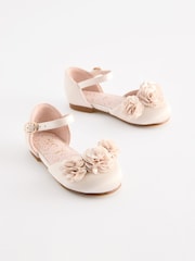 Ivory Satin Flower Girl Ankle Strap Corsage Occasion Shoes - Image 1 of 5