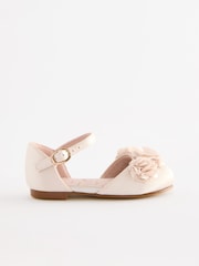 Ivory Satin Flower Girl Ankle Strap Corsage Occasion Shoes - Image 2 of 5