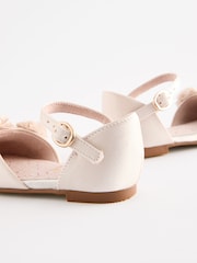 Ivory Satin Flower Girl Ankle Strap Corsage Occasion Shoes - Image 3 of 5