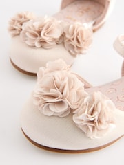 Ivory Satin Flower Girl Ankle Strap Corsage Occasion Shoes - Image 4 of 5