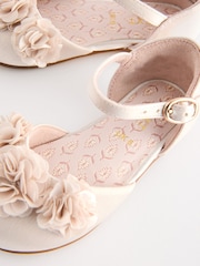 Ivory Satin Flower Girl Ankle Strap Corsage Occasion Shoes - Image 5 of 5