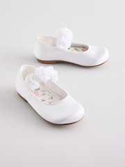 White Standard Fit (F) Satin Flower Girl Occasion Corsage Mary Jane Shoes - Image 1 of 5