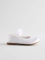 White Standard Fit (F) Satin Flower Girl Occasion Corsage Mary Jane Shoes - Image 2 of 5