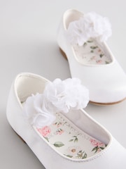 White Standard Fit (F) Satin Flower Girl Occasion Corsage Mary Jane Shoes - Image 3 of 5