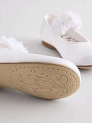 White Standard Fit (F) Satin Flower Girl Occasion Corsage Mary Jane Shoes - Image 5 of 5