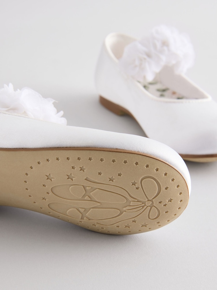 White Standard Fit (F) Satin Flower Girl Occasion Corsage Mary Jane Shoes - Image 5 of 5