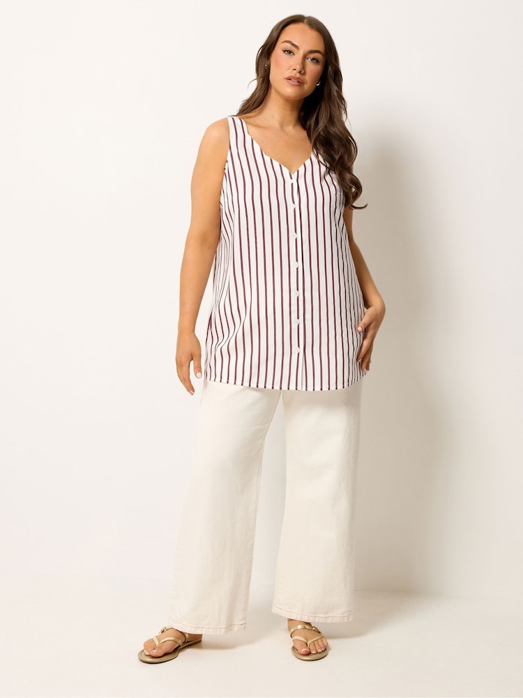 Yours Curve Purple Stripe Button Vest Top - Image 2 of 5 Yours Curve Purple Stripe Button Vest Top - Image 2 of 5