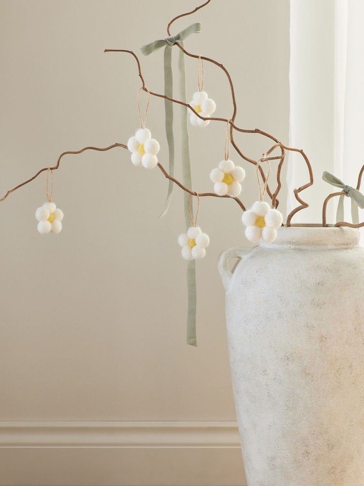 Set of 6 White Felt Flower Hanging Decorations - Image 1 of 3