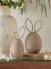 Set of 2 Natural Woven Easter Egg Ornaments with Rabbit Ears - Image 1 of 6