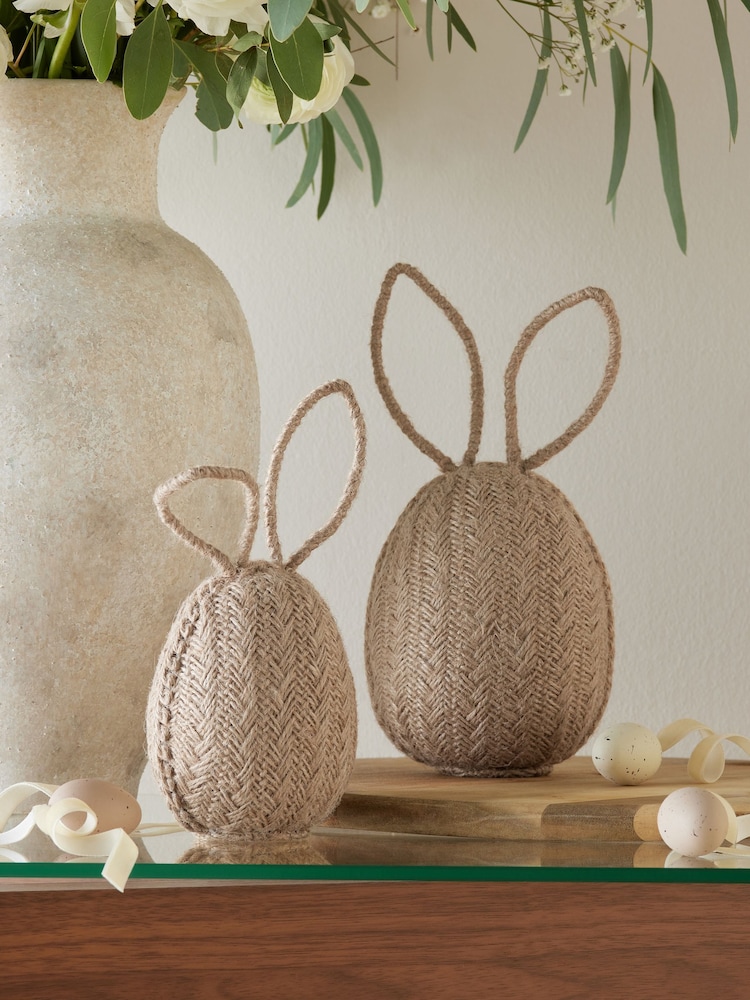 Set of 2 Natural Woven Easter Egg Ornaments with Rabbit Ears - Image 1 of 6