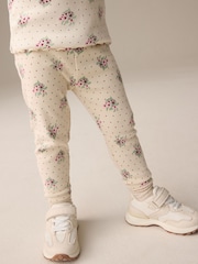 Cream Ditsy Floral Rib Leggings (3mths-7yrs) - Image 1 of 6