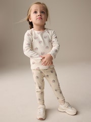 Cream Ditsy Floral Rib Leggings (3mths-7yrs) - Image 2 of 6