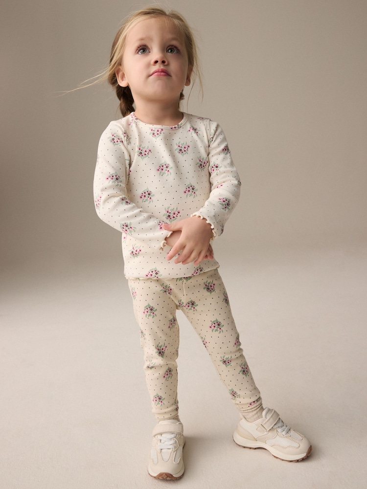 Cream Ditsy Floral - Rib Leggings (3mths-7yrs) - Image 2 of 6 Cream Ditsy Floral - Rib Leggings (3mths-7yrs) - Image 2 of 6