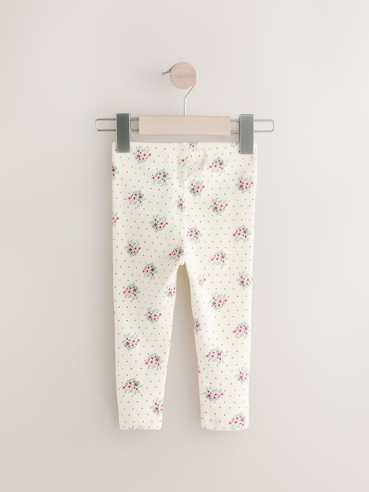 Crème à petites fleurs - Leggings en côtes (3mths-7yrs) - Image 5 of 6