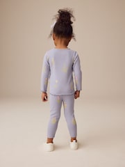 Navy Blue Floral Rib Leggings (3mths-7yrs) - Image 3 of 7
