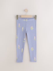 Navy Blue Floral Rib Leggings (3mths-7yrs) - Image 4 of 7