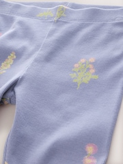 Navy Blue Floral Rib Leggings (3mths-7yrs) - Image 6 of 7