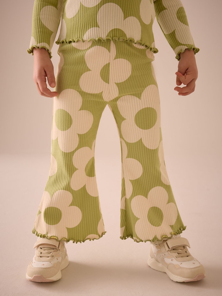 Green Flower Girls Ribbed Flare Leggings (3mths-7yrs) - Image 1 of 7