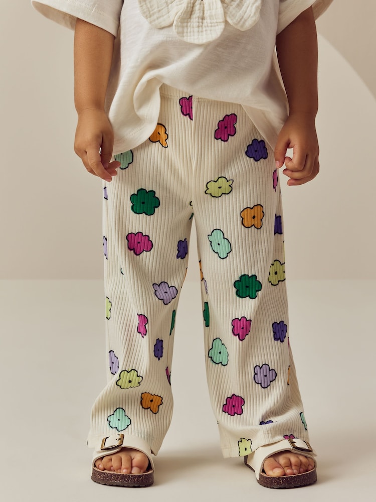 Rainbow Flower Ribbed Wide Leg Trousers Leggings (3mths-7yrs) - Image 1 of 7