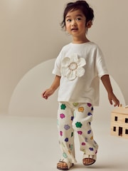 Rainbow Flower Ribbed Wide Leg Trousers Leggings (3mths-7yrs) - Image 2 of 7